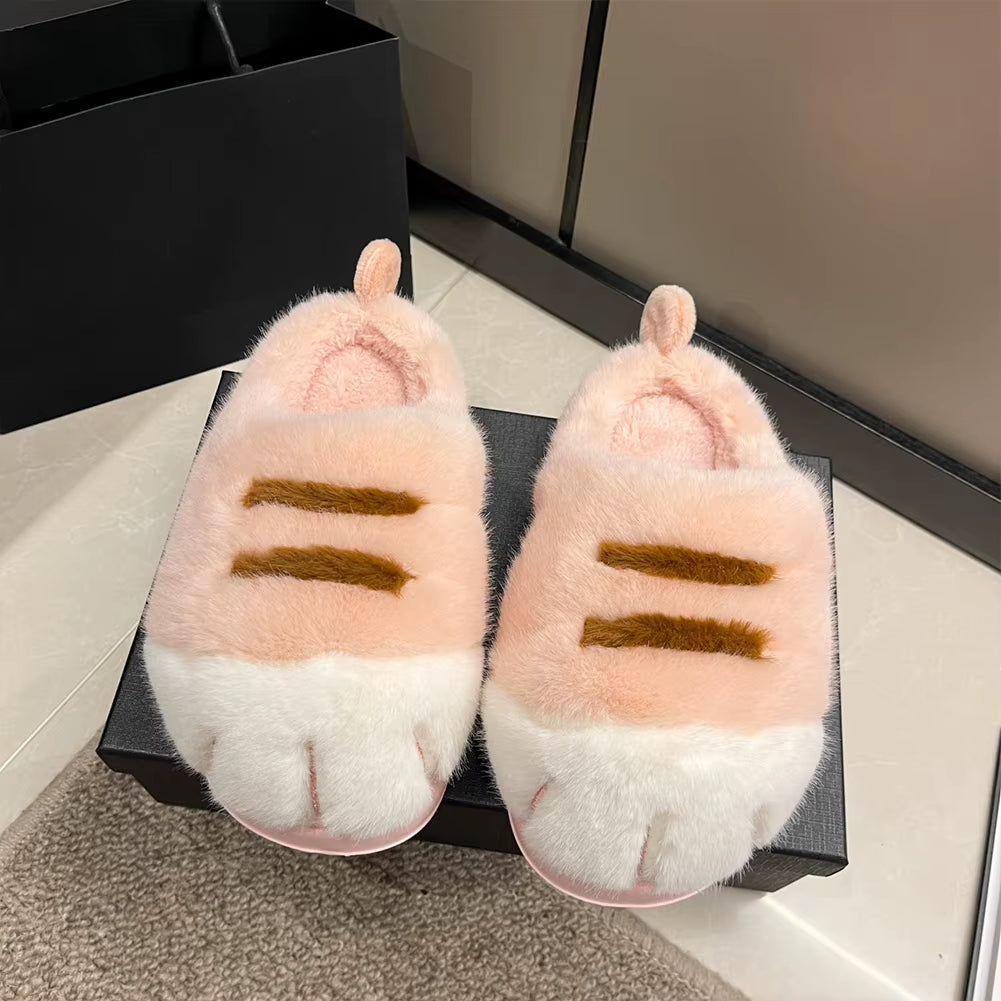 3D Cat Paw Plush Slippers Flat Thermal Slippers Comfortable Fluffy Home Slippers anti Slip Cute Paw Slippers for Indoor Bedroom