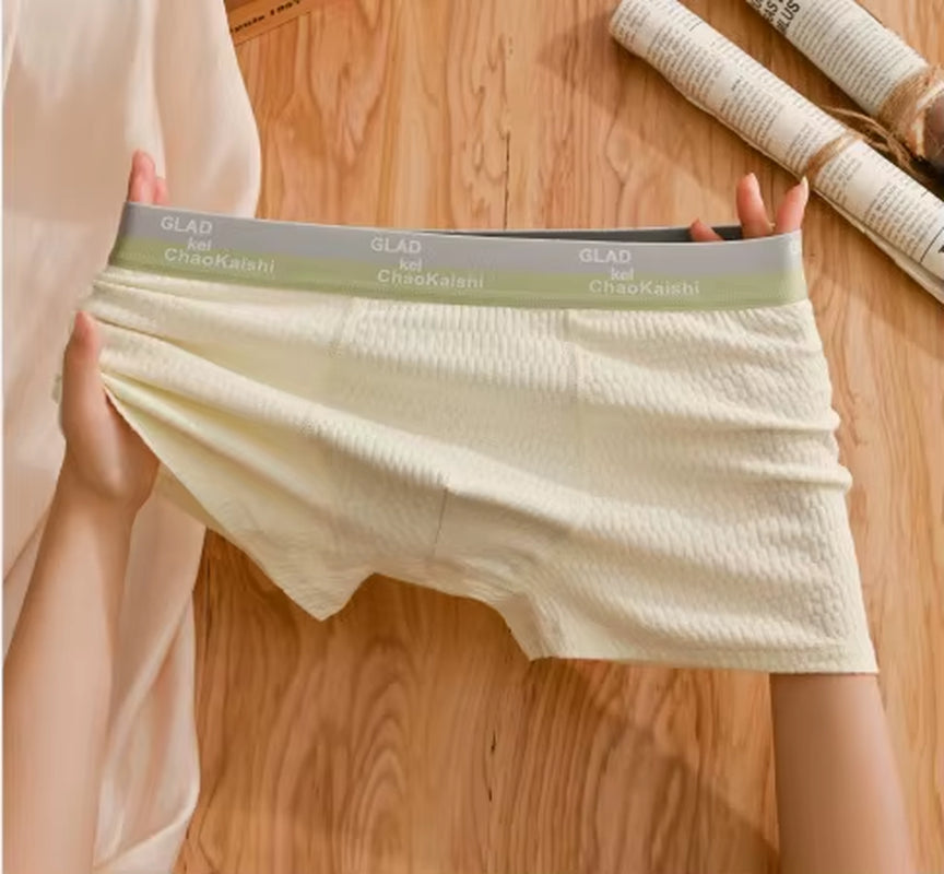 Bubble Cotton Men'S Boxer Briefs Antibacterial Breathable Sweat Absorbent Slim Mid-Waist Underwears Solid Color Sports Panties