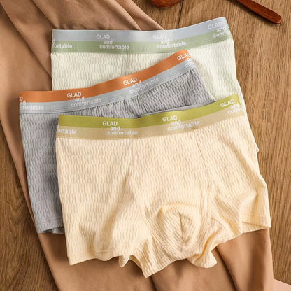 Bubble Cotton Men'S Boxer Briefs Antibacterial Breathable Sweat Absorbent Slim Mid-Waist Underwears Solid Color Sports Panties