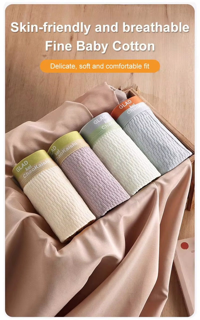 Bubble Cotton Men'S Boxer Briefs Antibacterial Breathable Sweat Absorbent Slim Mid-Waist Underwears Solid Color Sports Panties