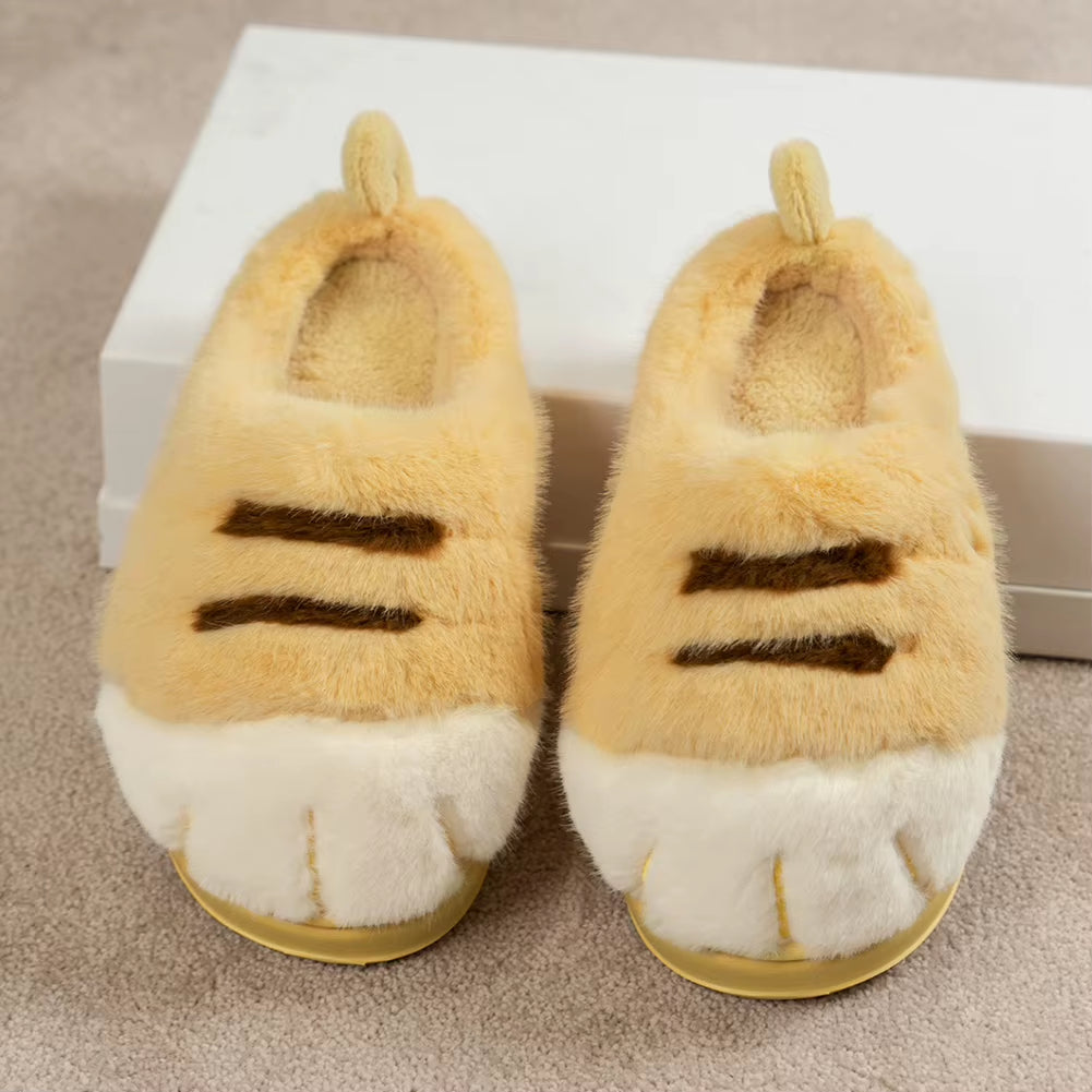 3D Cat Paw Plush Slippers Flat Thermal Slippers Comfortable Fluffy Home Slippers anti Slip Cute Paw Slippers for Indoor Bedroom
