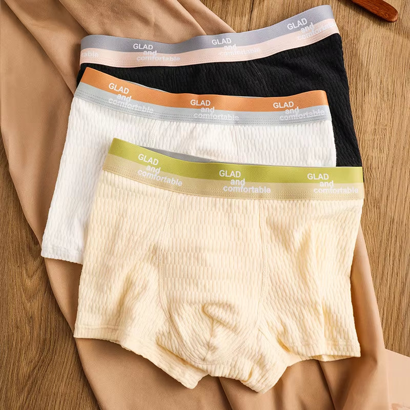 Bubble Cotton Men'S Boxer Briefs Antibacterial Breathable Sweat Absorbent Slim Mid-Waist Underwears Solid Color Sports Panties
