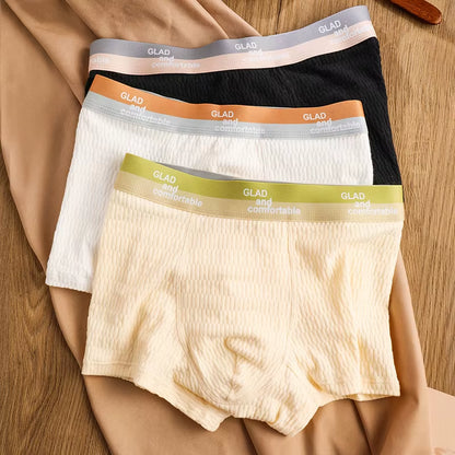 Bubble Cotton Men'S Boxer Briefs Antibacterial Breathable Sweat Absorbent Slim Mid-Waist Underwears Solid Color Sports Panties