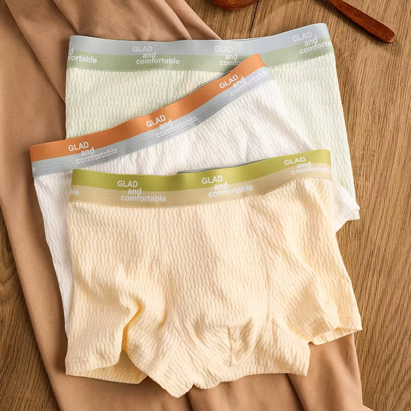 Bubble Cotton Men'S Boxer Briefs Antibacterial Breathable Sweat Absorbent Slim Mid-Waist Underwears Solid Color Sports Panties