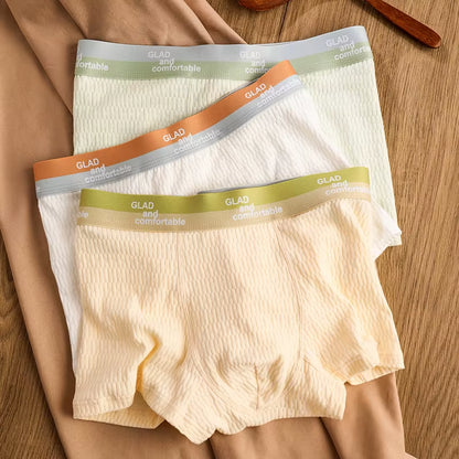 Bubble Cotton Men'S Boxer Briefs Antibacterial Breathable Sweat Absorbent Slim Mid-Waist Underwears Solid Color Sports Panties