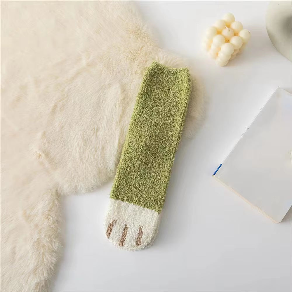 Autumn Winter Coral Velvet Socks Cute Cat Claw Socks for Women Children Girls Middle Tube Thickened Sleep Socks Home Floor Socks
