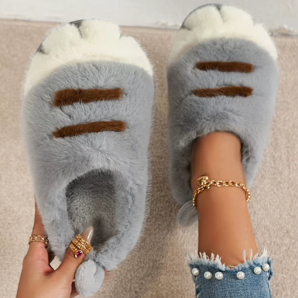 3D Cat Paw Plush Slippers Flat Thermal Slippers Comfortable Fluffy Home Slippers anti Slip Cute Paw Slippers for Indoor Bedroom