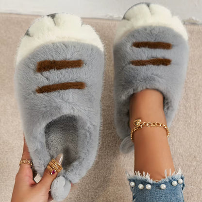 3D Cat Paw Plush Slippers Flat Thermal Slippers Comfortable Fluffy Home Slippers anti Slip Cute Paw Slippers for Indoor Bedroom