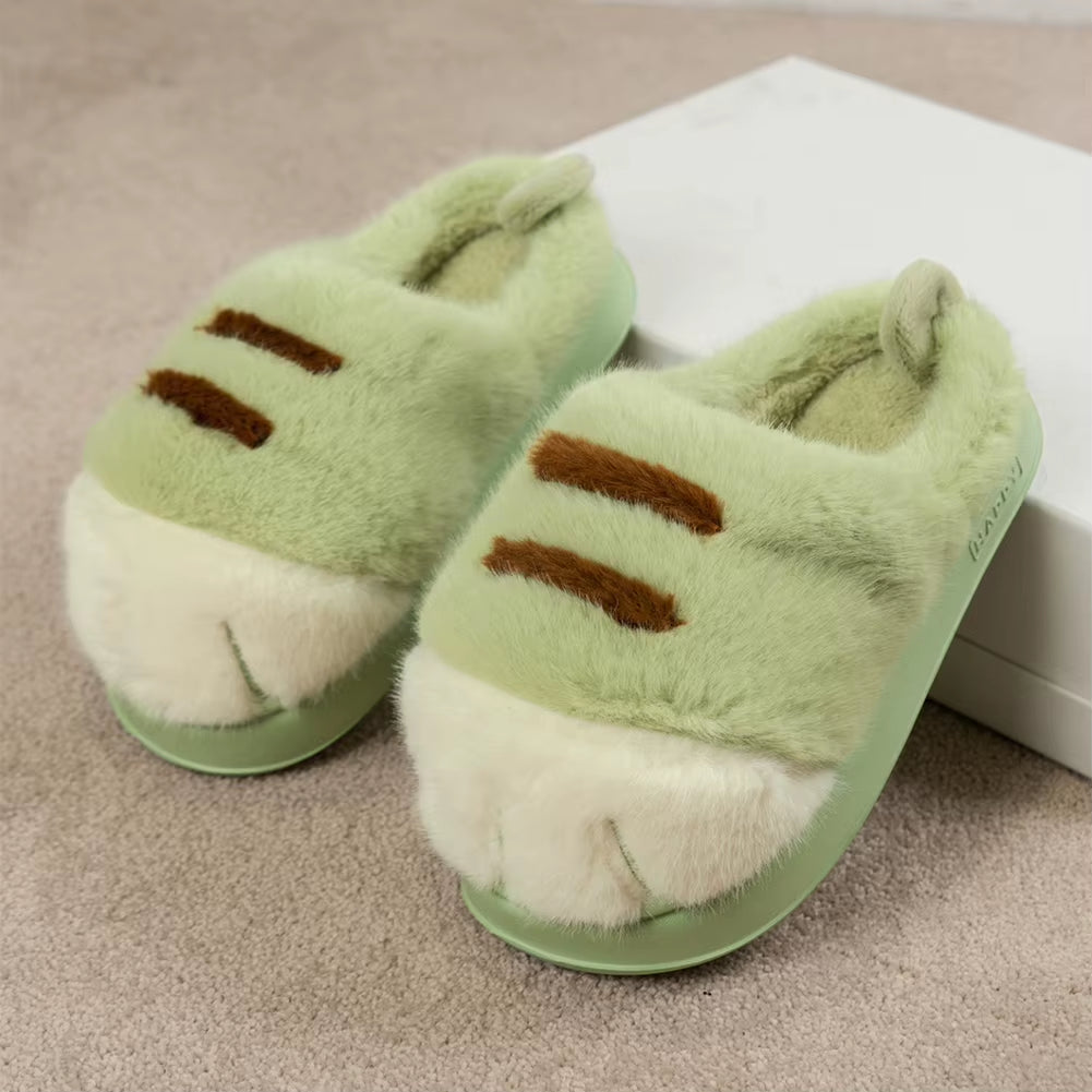 3D Cat Paw Plush Slippers Flat Thermal Slippers Comfortable Fluffy Home Slippers anti Slip Cute Paw Slippers for Indoor Bedroom