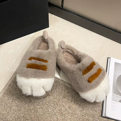 3D Cat Paw Plush Slippers Flat Thermal Slippers Comfortable Fluffy Home Slippers anti Slip Cute Paw Slippers for Indoor Bedroom
