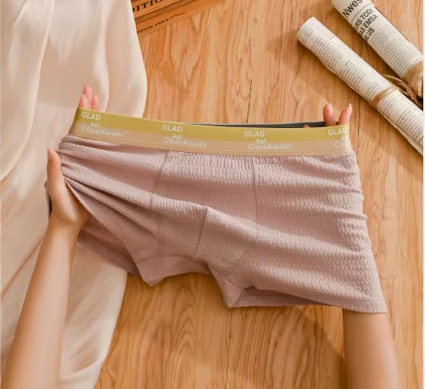Bubble Cotton Men'S Boxer Briefs Antibacterial Breathable Sweat Absorbent Slim Mid-Waist Underwears Solid Color Sports Panties