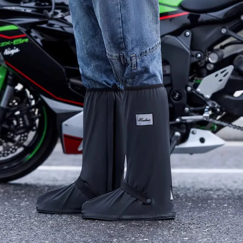 42Cm High Rain Boot Covers Waterproof PVC Overshoes Unisex, Reflective for Motorcycle Bike Work Safety, Dust Mud Rain Protection