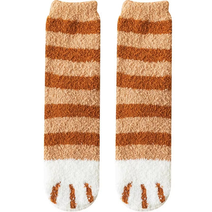 Autumn Winter Coral Velvet Socks Cute Cat Claw Socks for Women Children Girls Middle Tube Thickened Sleep Socks Home Floor Socks